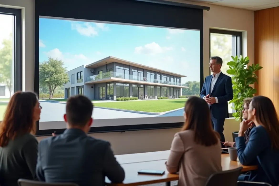 architect presenting commercial 3d renderings to gather community feedback