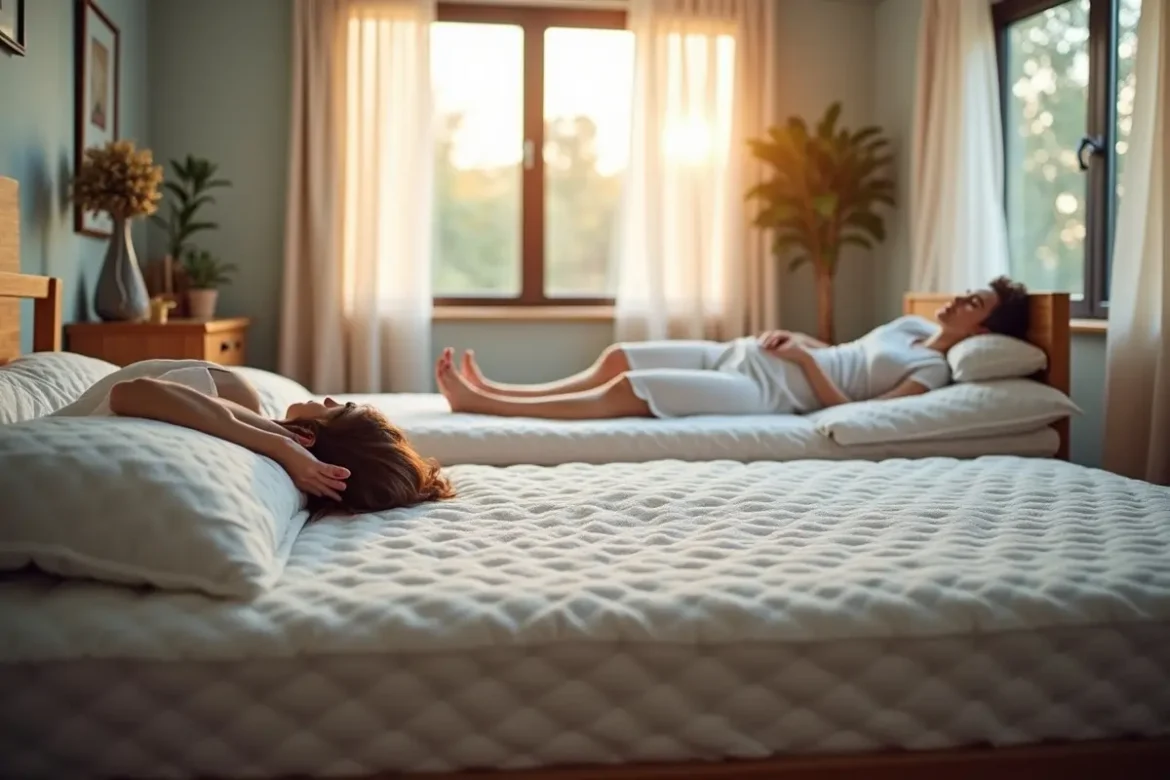couple testing different mattress types for personalized sleep comfort