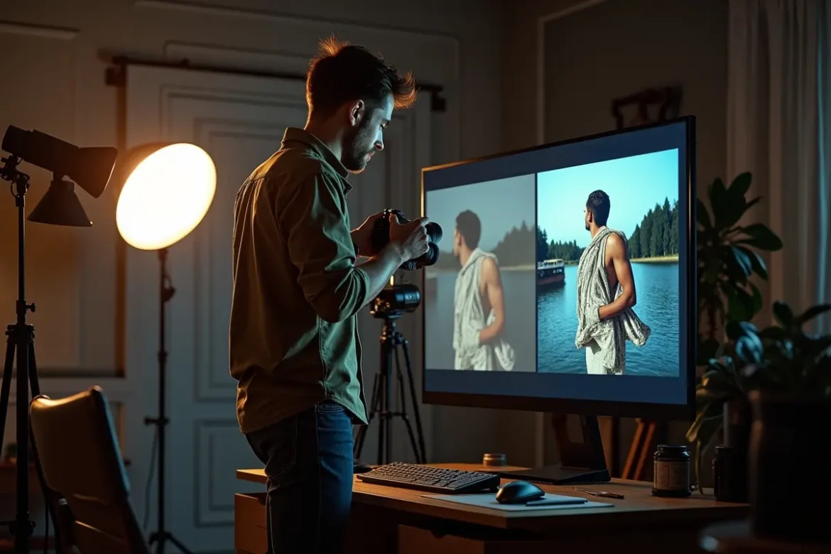 photographer enhancing dull photo into vibrant and crystal clear memory