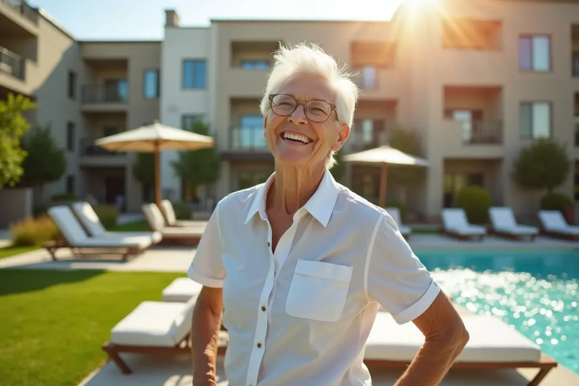 senior enjoying resort style amenities in modern retirement community