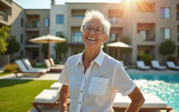 senior enjoying resort style amenities in modern retirement community