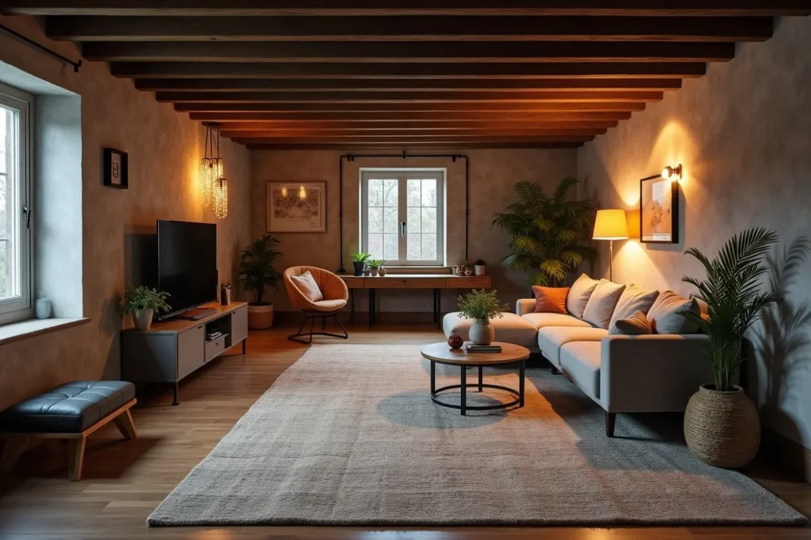 homeowner transforming basement into functional comfortable small living space