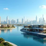 modern dubai residential islands overlooking skyline and waterfront homes