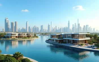 modern dubai residential islands overlooking skyline and waterfront homes