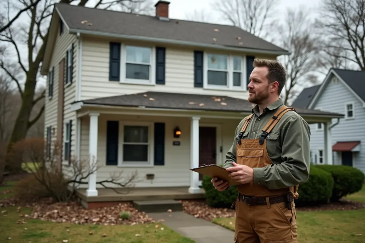 homeowner assessing storm damage while planning exterior home improvement upgrades