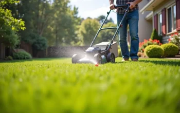 homeowner maintaining lush green lawn with proper year-round care