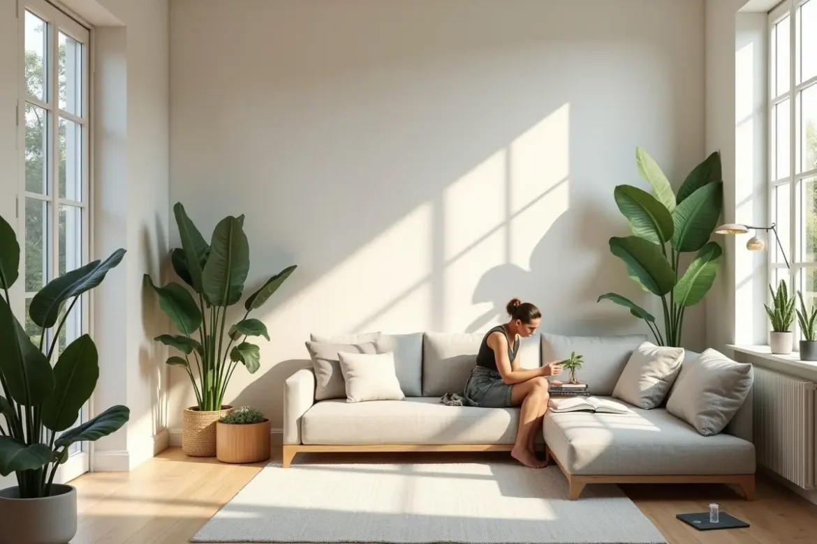 designer creating calming spaces that encourage mindful slow living moments