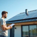 homeowner reviewing rooftop solar panels for sustainable clean energy