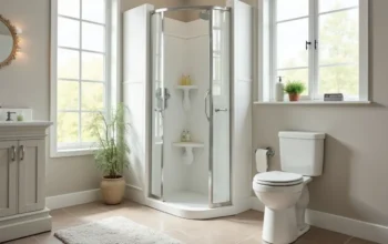 bathroom safety features including grab bars seats and non slip surfaces