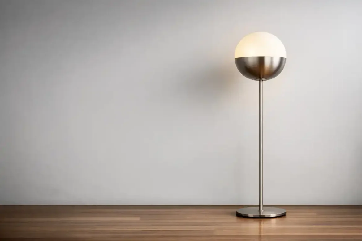 modern floor lamp on wooden floor against minimal wall