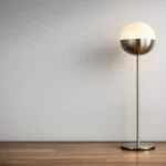 modern floor lamp on wooden floor against minimal wall
