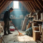 homeowner cleaning attic regularly to maintain home hygiene and safety