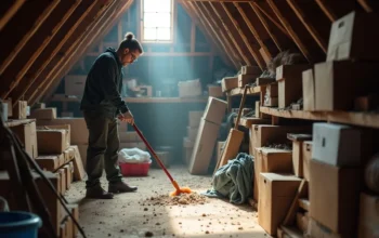 homeowner cleaning attic regularly to maintain home hygiene and safety