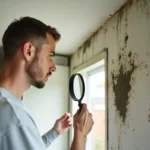 homeowner identifying mold growth signs requiring professional remediation services