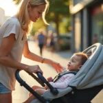 parent keeping newborn safe and comfortable during summer city travel