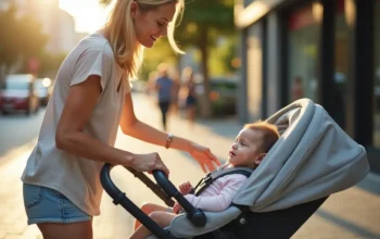 parent keeping newborn safe and comfortable during summer city travel