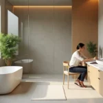 homeowner designing calm spa inspired bathroom for relaxing atmosphere