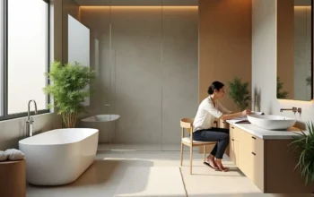 homeowner designing calm spa inspired bathroom for relaxing atmosphere